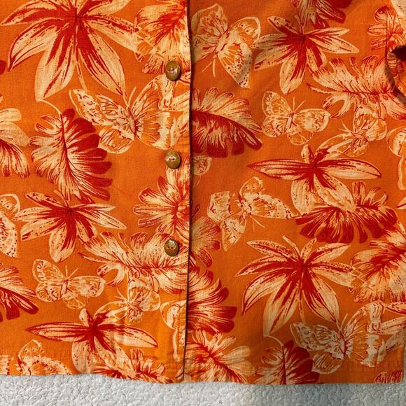 Oleg Cassini Hawaiian Shirt Womens S Orange Floral Linen Blend Statement Buttons - Picture 3 of 9